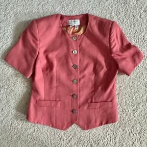 VTG Talbots Salmon Linen Blend Jacket V Hem USA Made Italian Fabric Sz 4…